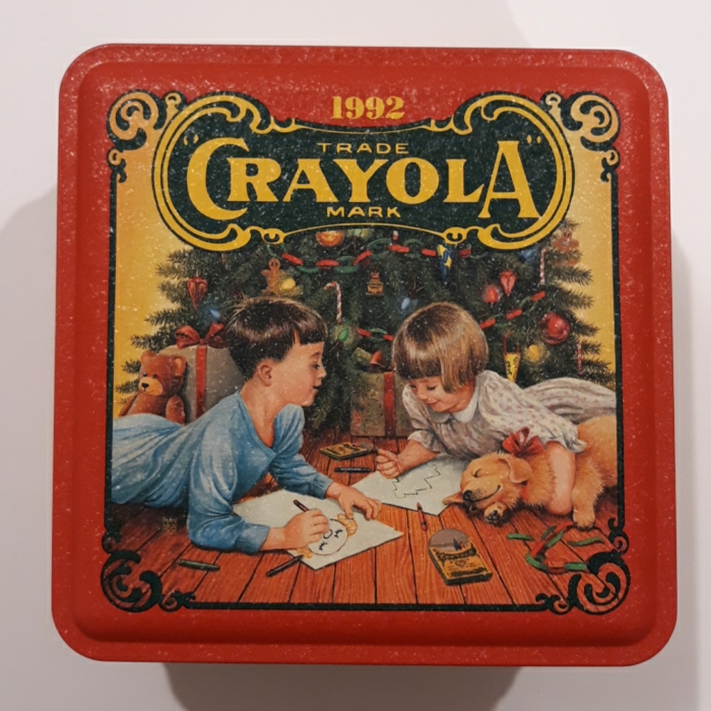 Vintage 1992 Crayola Christmas Tin w/ crayons